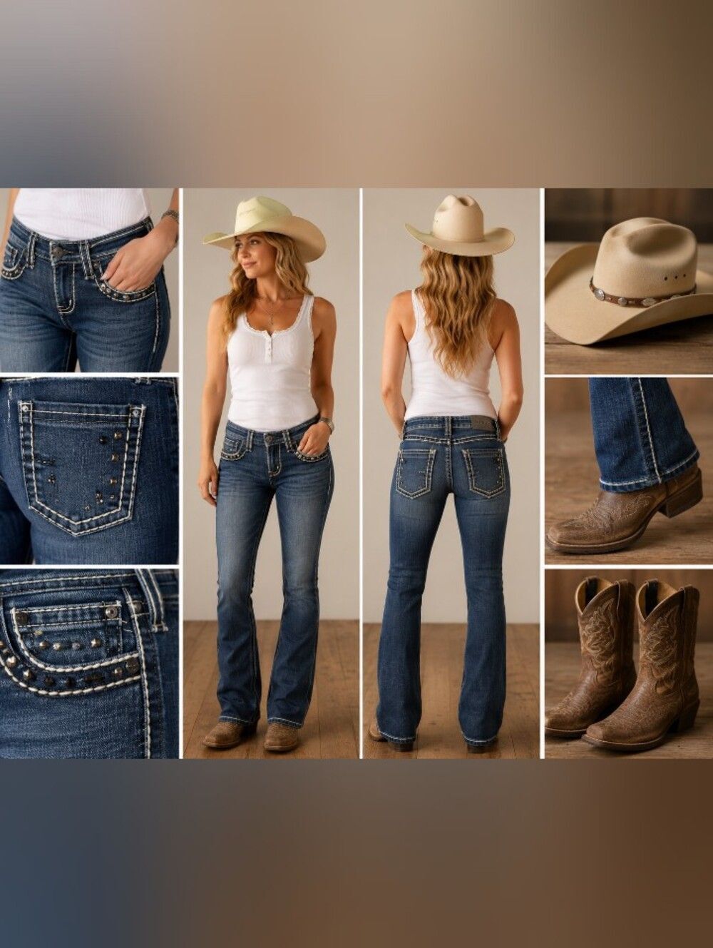 cowgirl tuff co bootcut jeans w28 l31 medium wash stretch studded western